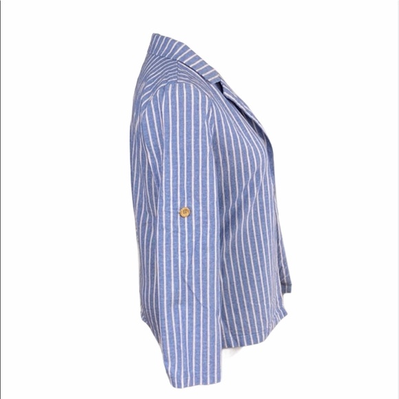 SHEIN Blue/White Striped Open Front Blazer - Picture 3 of 15